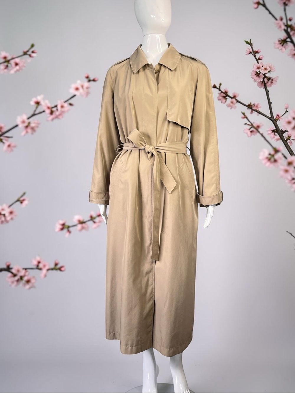 Brooks Brothers Tan Long Trench Coat with Self-Tie Belt & Button-Out Liner Sz 8